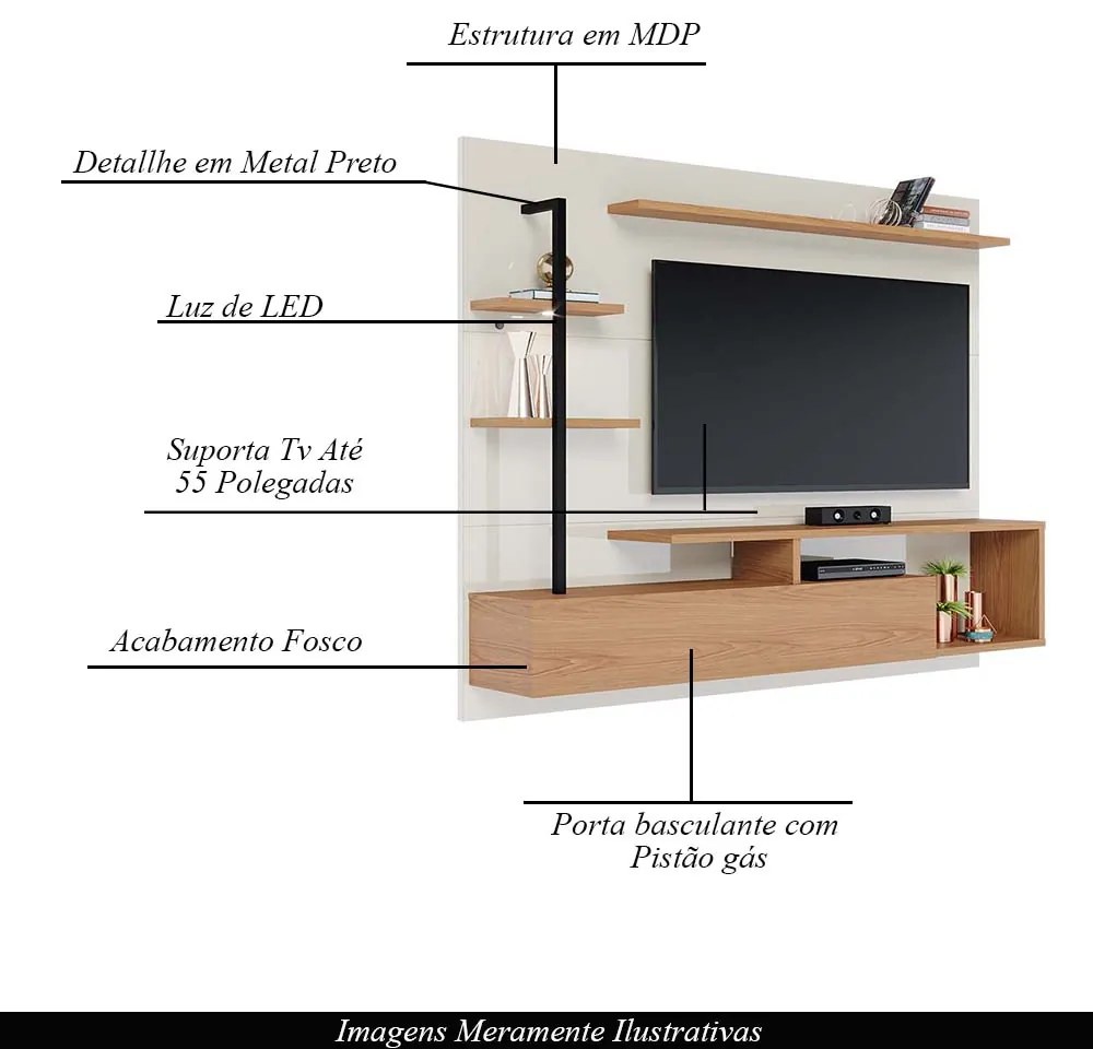Home Painel Suspenso 180cm Maui Led Off White/Freijó G73 - Gran Belo