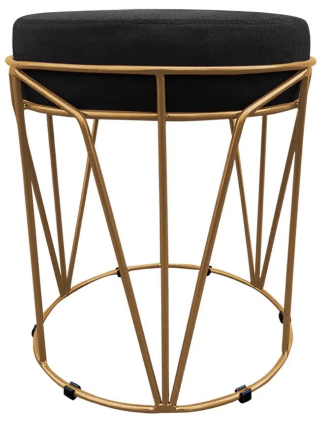 PUFF BABU SUEDE BASE DOURADO DROSSI - Preto