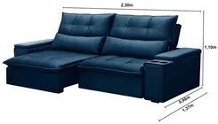 Sofá Retrátil Reclinável 3 Lugares 230cm Moritz F05 Veludo Azul - Mpoz