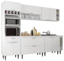 Armário de Cozinha Com Tampo CP07 260cm Pérola Branco Z34 - Mpozen