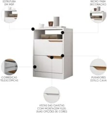 Mesa de Cabeceira com Gavetas Kit 2 Sole Flex Branco/Freijó - Albatroz