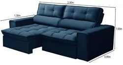 Sofá Retrátil Reclinável 3 Lugares 200cm Blanches F05 Veludo Azul - Mp