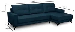 Sofá 4 Lugares com Chaise Direito 265cm Soreh F05 Veludo Azul - Mpozen
