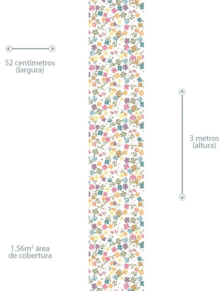 Papel de Parede Floral Laranja Rosa Roxo Amarelo Verde e Branco