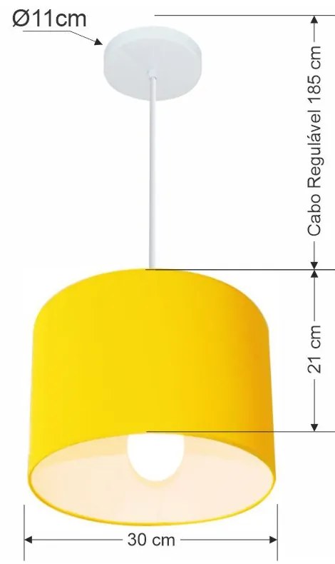 Lustre Pendente Cilíndrico Md-4054 Cúpula em Tecido 30x21cm Amarelo - Bivolt
