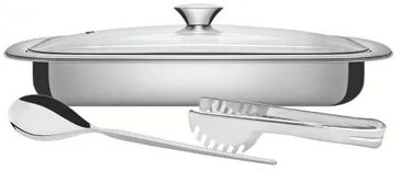 Kit Assar e Servir Tramontina Aço Inox com Tampa de Vidro 3 Peças