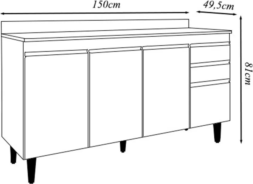 Conjunto Balcão de Cozinha com Tampo Dodoma MDP/BP Preto G96 - Gran Belo