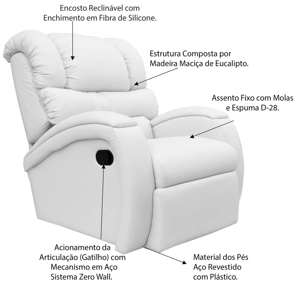 Poltrona do Papai Reclinável Zero Wall com Gatilho Oasis PU Sintético Branco G23 - Gran Belo