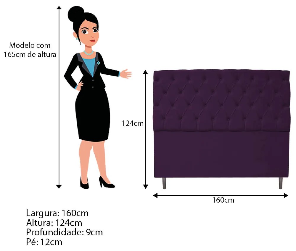 Cabeceira Estofada Liverpool 160 cm Queen Size Suede Roxo - ADJ Decor