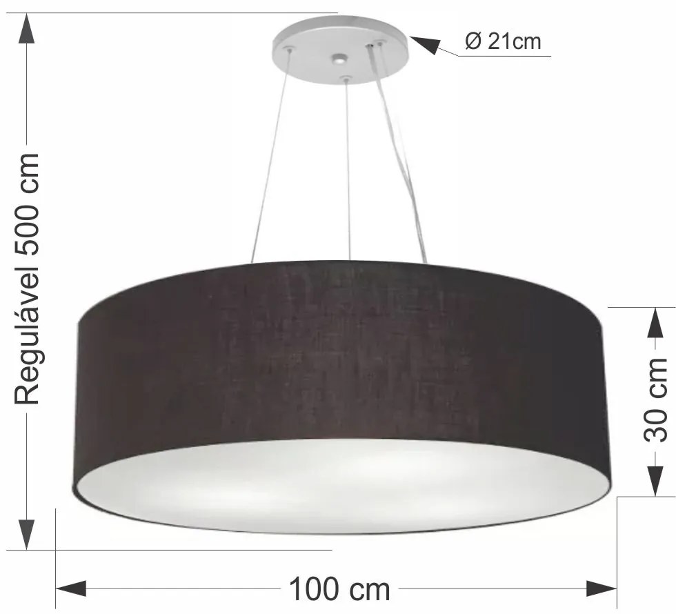 Lustre Pendente Cilíndrico Md-4381 Cúpula em Tecido 100x30cm Preto - Bivolt