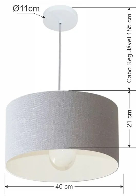Lustre Pendente Cilíndrico Md-4031 Cúpula em Tecido 40x21cm Rustico Cinza - Bivolt