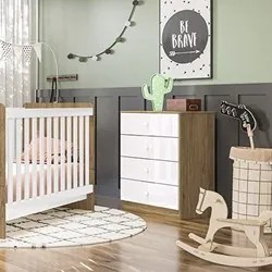 Cômoda Infantil 4 Gavetas Labirinto Rústico Branco HP - Henn