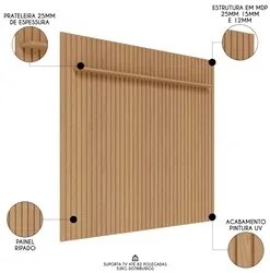 Painel para TV 82 Polegadas Ripado 250cm Nigéria C05 Freijó - Mpozenat