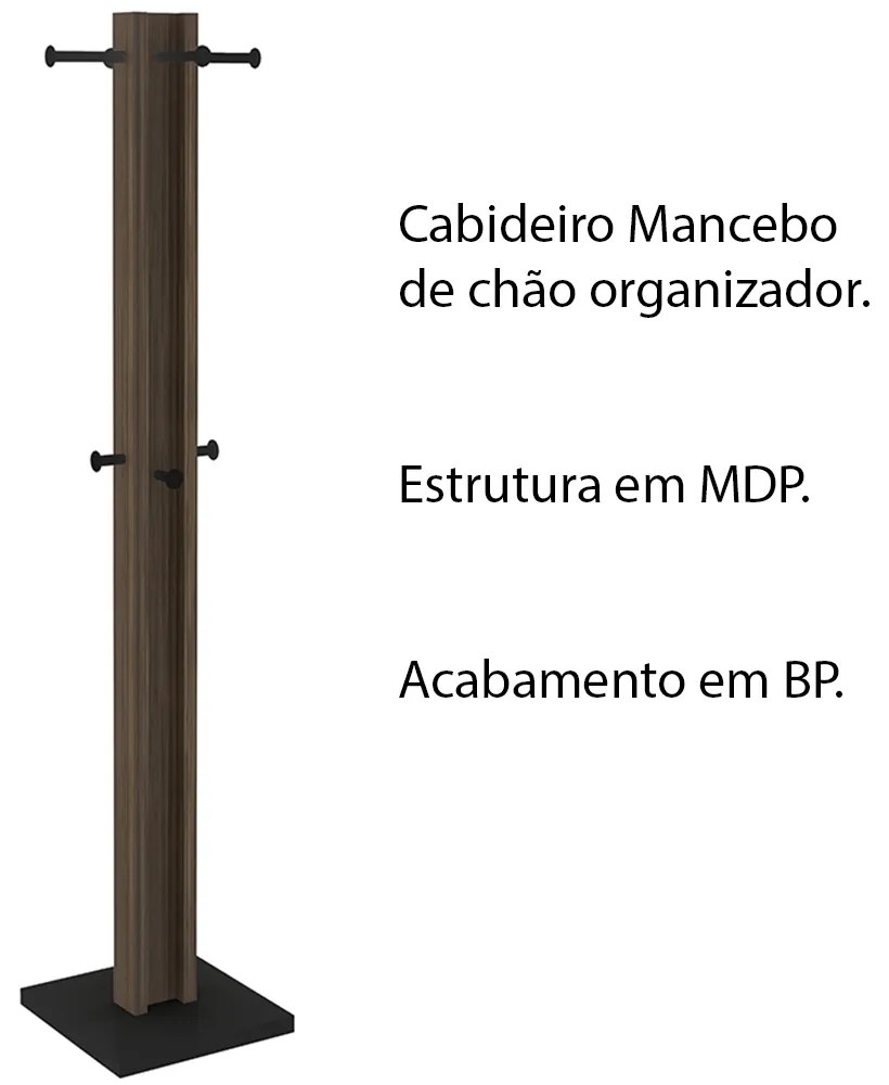 Cabideiro para Quarto Sala de Estar AZ1018 MDP Nogal/Preto G69 - Gran Belo