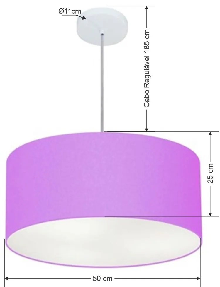 Lustre Pendente Cilíndrico Md-4100 Cúpula em Tecido 50x25cm Lilás - Bivolt