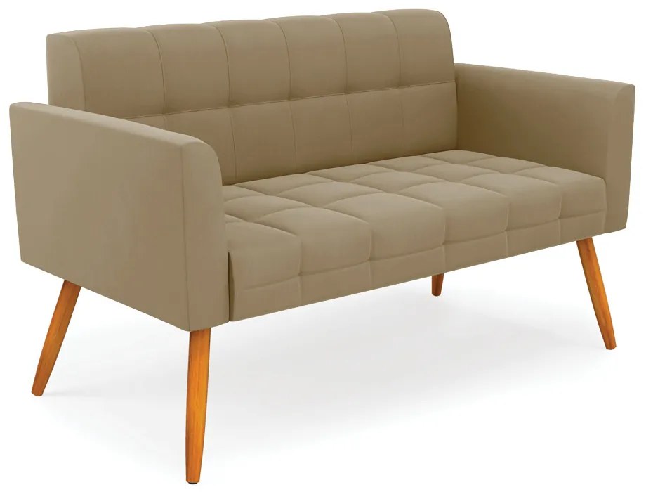 Kit 1 Sofá Namoradeira e 1 Poltrona Elisa Suede Marrom Rato Pés Palito Castanho - D'Rossi