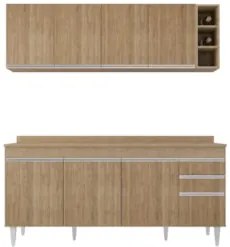 Armário Cozinha e Balcão Com Tampo 180cm Dallas Castanho    - Lumil