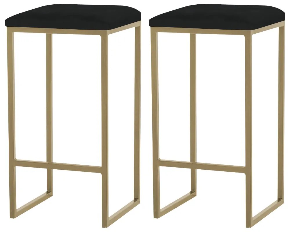 Kit 2 Banqueta Decorativa Billie Base Gold Suede Preto G41 - Gran Belo