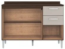 Balcão de Cozinha com Tampo 120cm 3 Portas 2 Gavetas Livy P11 Chocolat