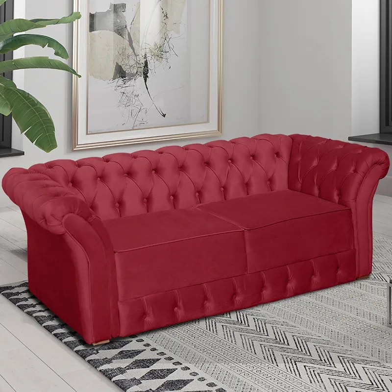Namoradeira Sofá 2 Lugares Chesterfield Capitonê 186cm Veludo Vermelho - Sheep Estofados - Vermelho