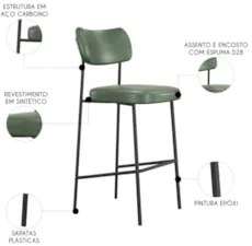 Banqueta Alta Bar Estofada Kit 4 Milli Sintético Verde A14 - Mpozenat