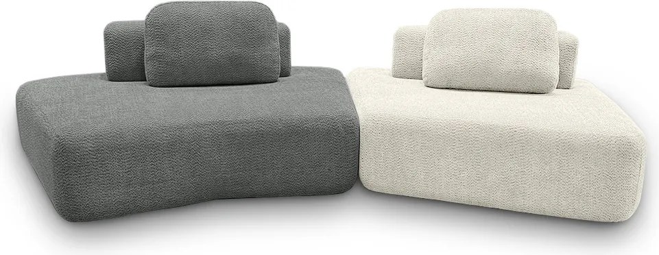 Sofá Ilha Sala de Estar Modulado Dakota Encosto Almofadas Soltas Bouclê Rústico Cinza/OffWhite G33 - Gran Belo