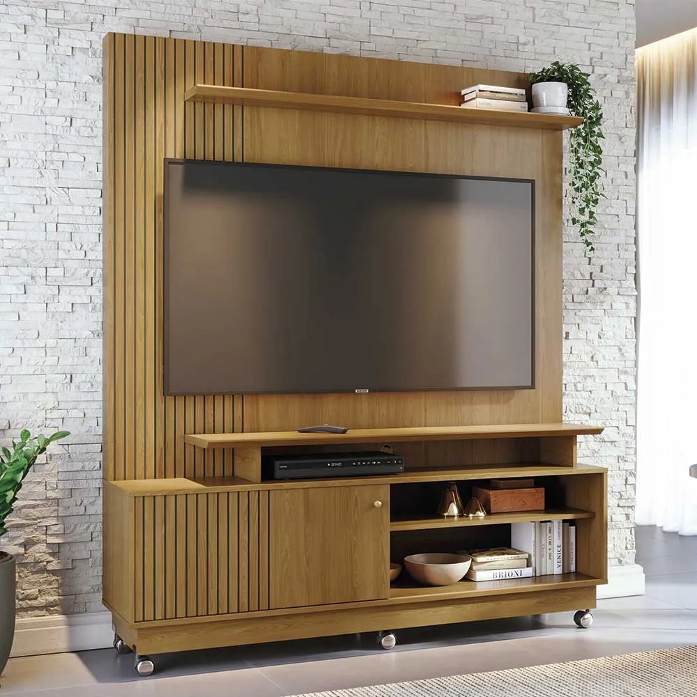 Home Theater Homero MDP Porta 2 Prateleiras até 65 Cumaru G97 - Gran Belo