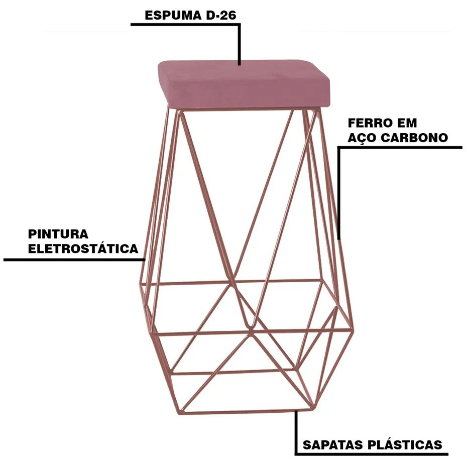 Kit 2 Banqueta Decorativa Kathy Base Bronze Veludo Rosê G41 - Gran Belo