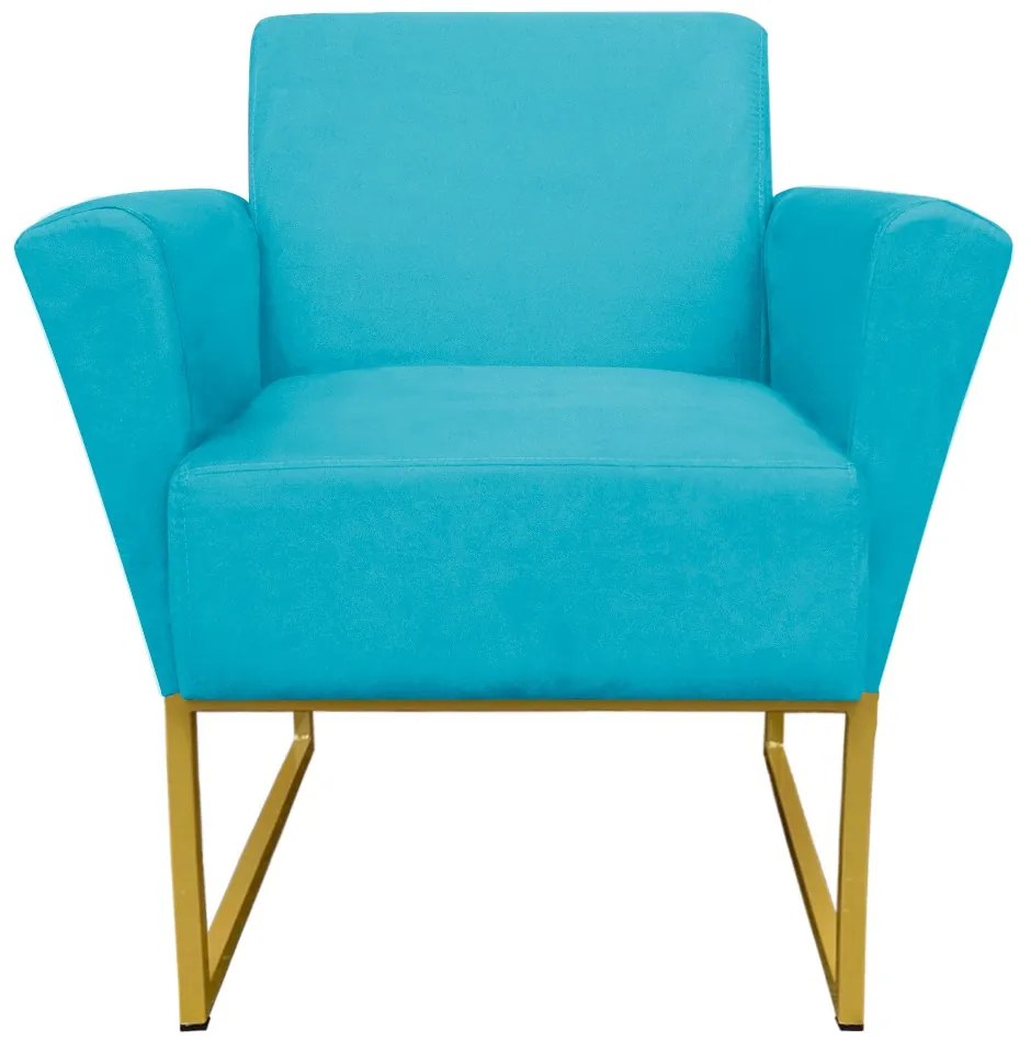 Poltrona Dora Suede Base Metálica Dourado D'Rossi - Azul Turquesa