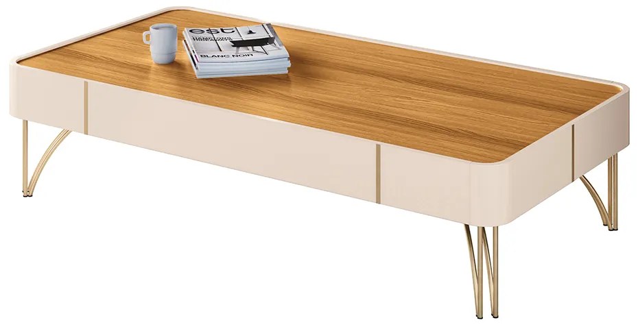 Mesa de Centro Para Sala Pés de Aço Irena H01 - D'Rossi - Off White e Cinamomo