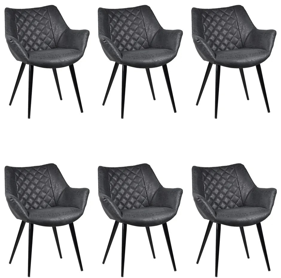 Kit 6 Cadeiras Decorativas Sala e Escritório Mandalla PU Sintético Preta G56 - Gran Belo