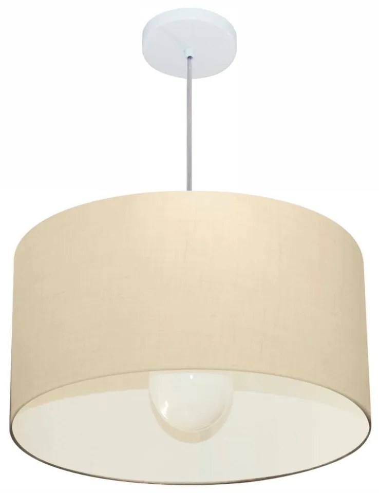 Lustre Pendente Cilíndrico Md-4069 Cúpula em Tecido 50x30cm Algodão Crú - Bivolt