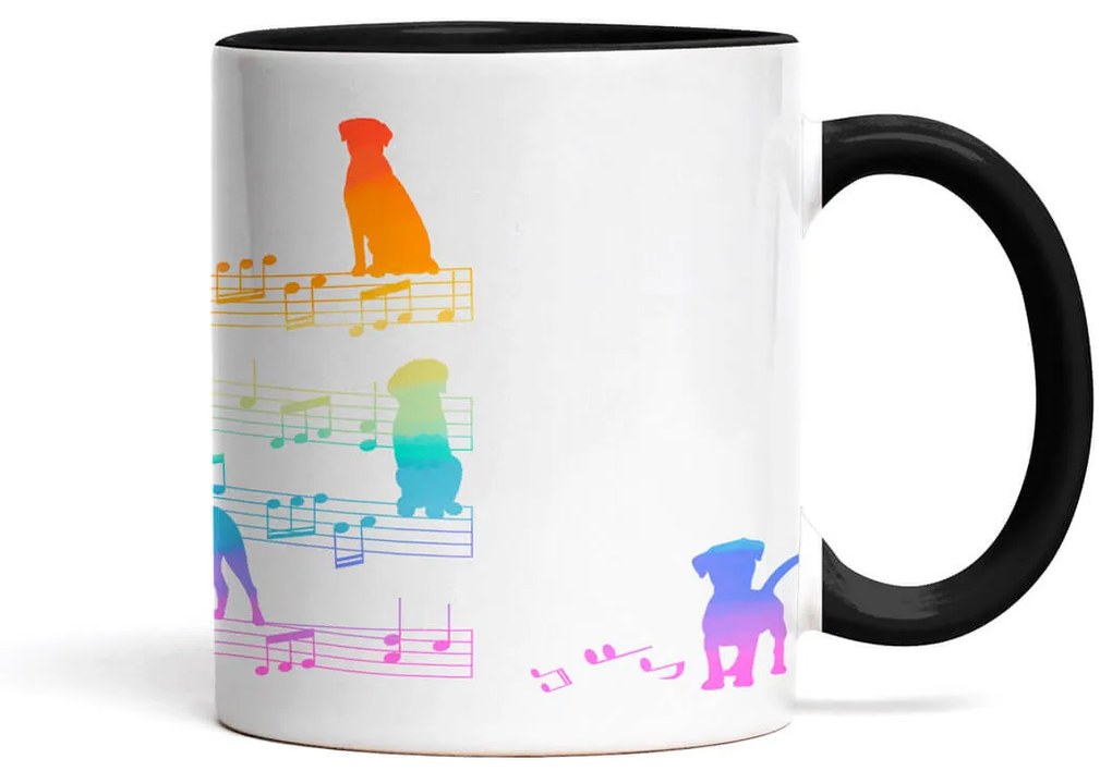 Caneca Gato Musical Arco Iris Cat Lover Branca com Alça Preta