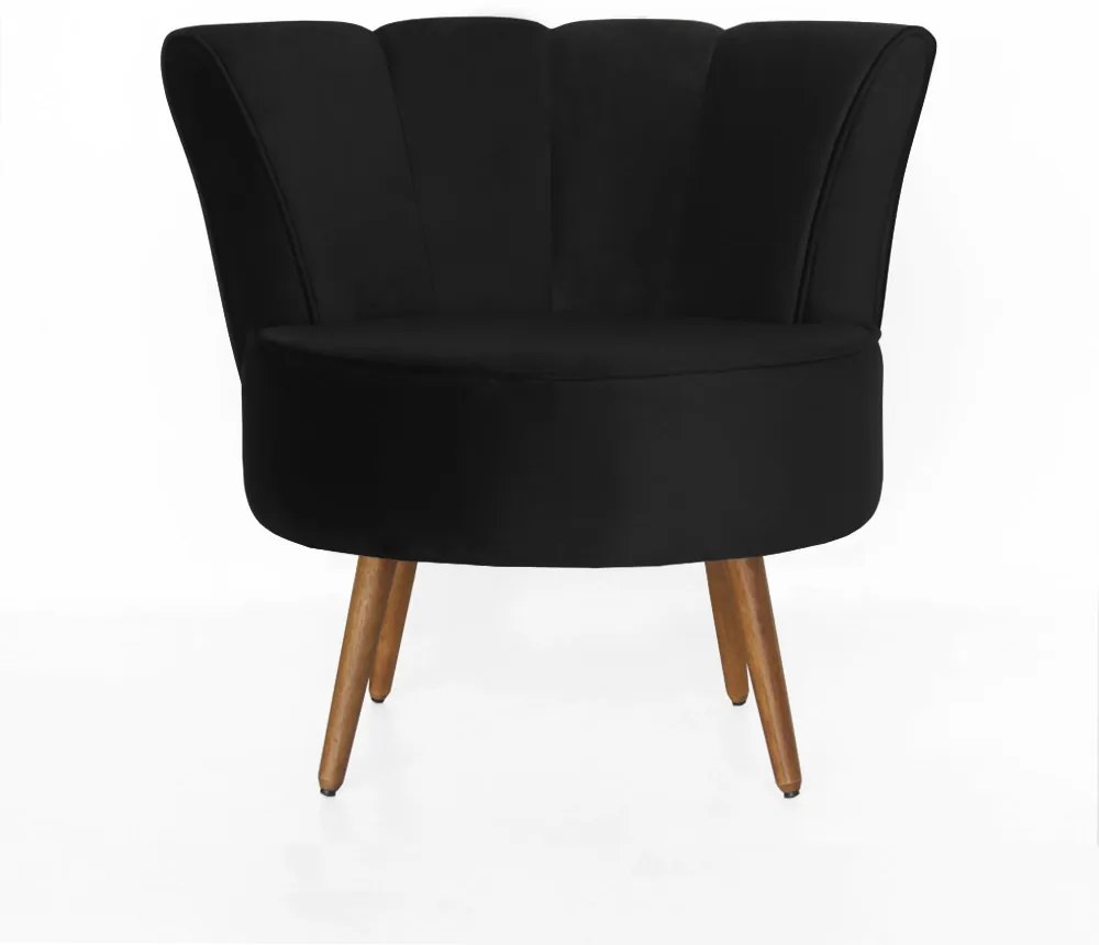 Poltrona Pérola Decorativa Pés Palito Veludo Preto