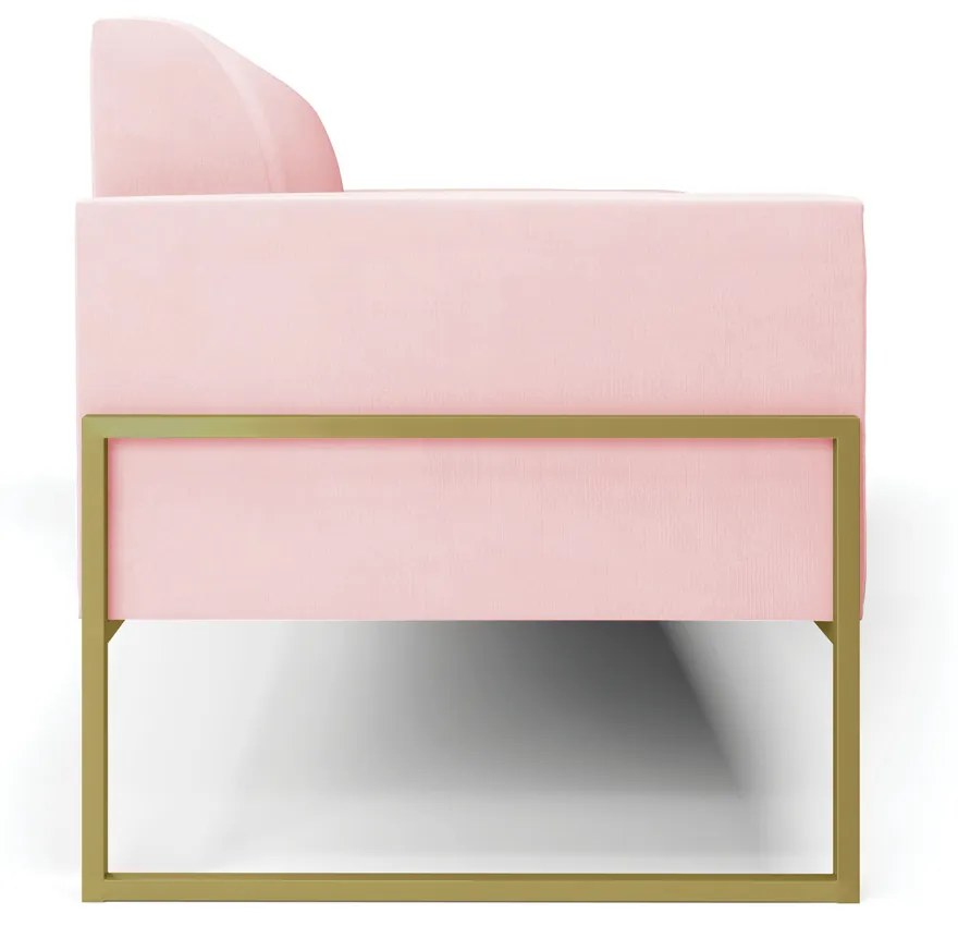 Sofá Namoradeira Base Industrial Alta Dourado Marisa Suede D03 - D'Rossi - Rosa Bebê