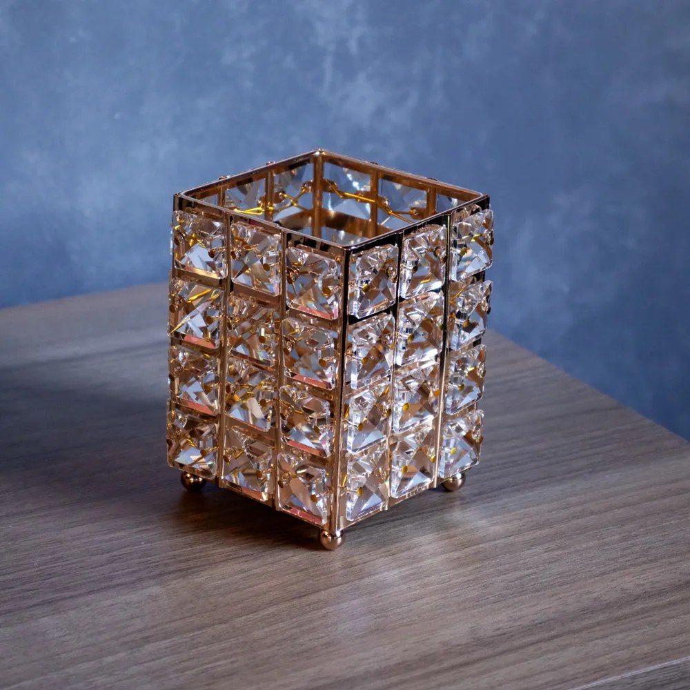 Porta Objeto Decorativo Dourado de Metal 12x09x09cm  - D'Rossi