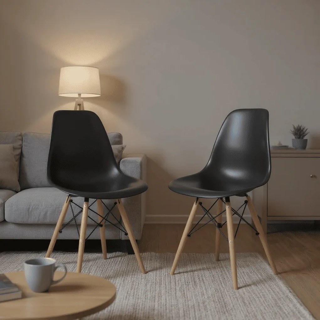 Cadeira para Sala de Jantar Kit2 Eiffel Eames Preto Base Madeira R02 - D'Rossi