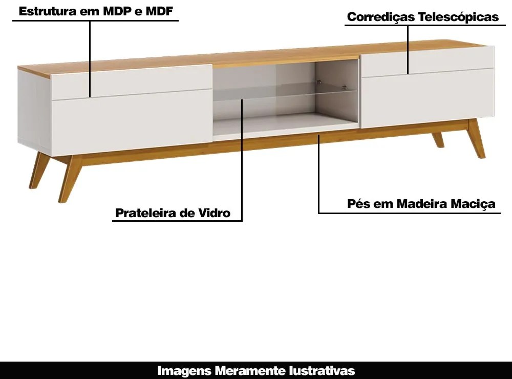 Rack Bancada 2 Gavetas 180cm Amy Off White/Nature G29 - Gran Belo
