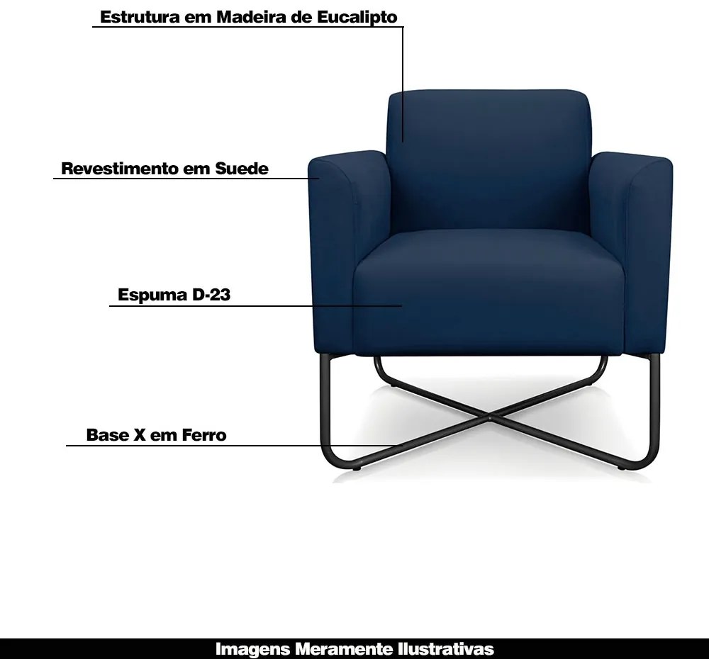 Kit 2 Poltronas Decorativas Isabella Base X Suede Azul Marinho/Preto G19 - Gran Belo