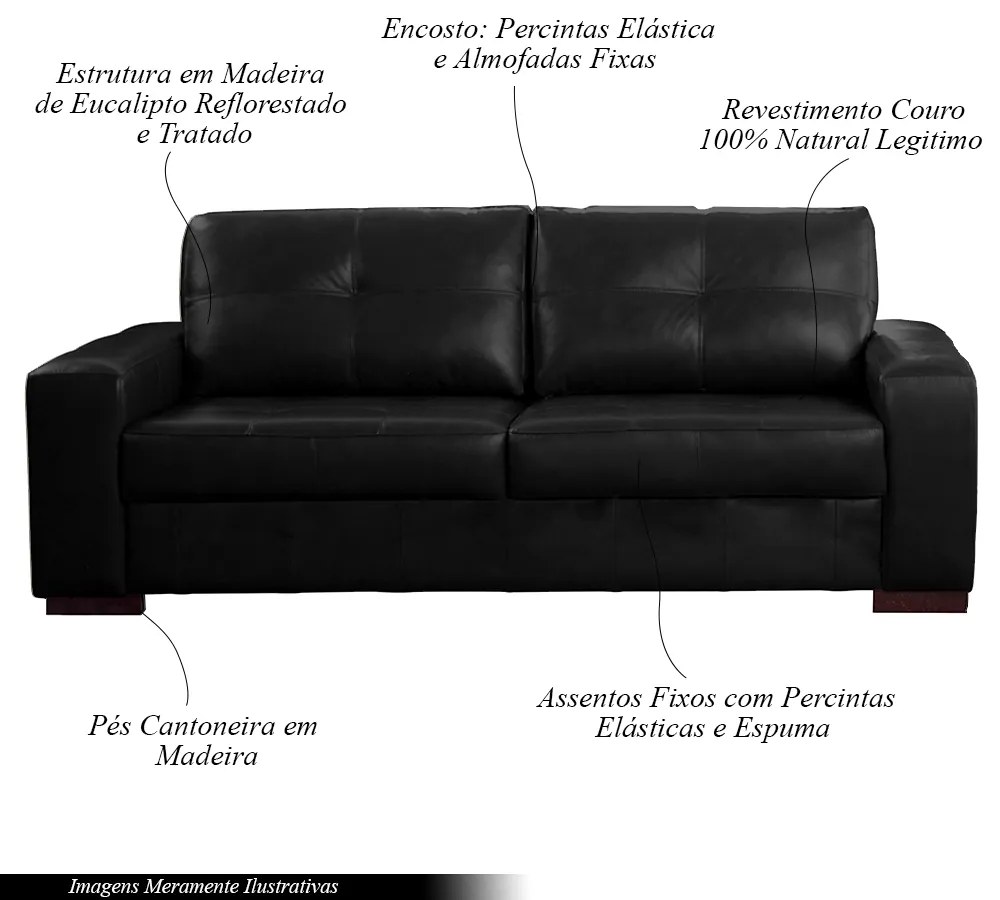 Sofá Decorativo 2 Lugares Turim 150cm Couro Preto G58 - Gran Belo