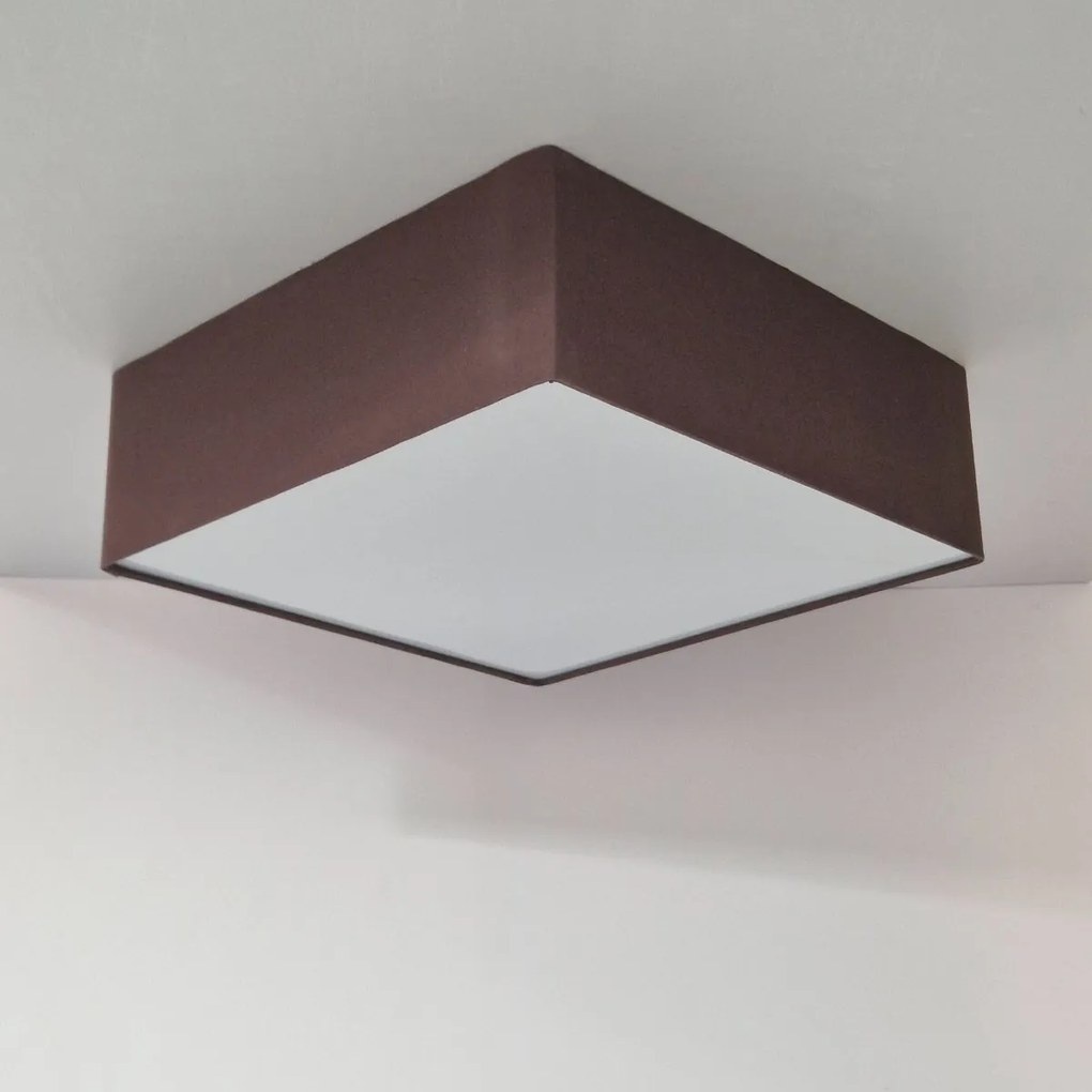 Lustre Plafon Sobrepor Quadrado Vivare CQF5015LC Cúpula em Tecido Cor Café 50x50x15cm