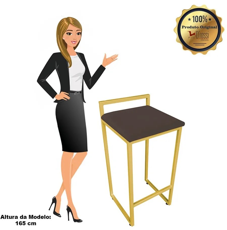 Banqueta Alta Industrial Pietra Suede Marrom Base Dourado D'Rossi