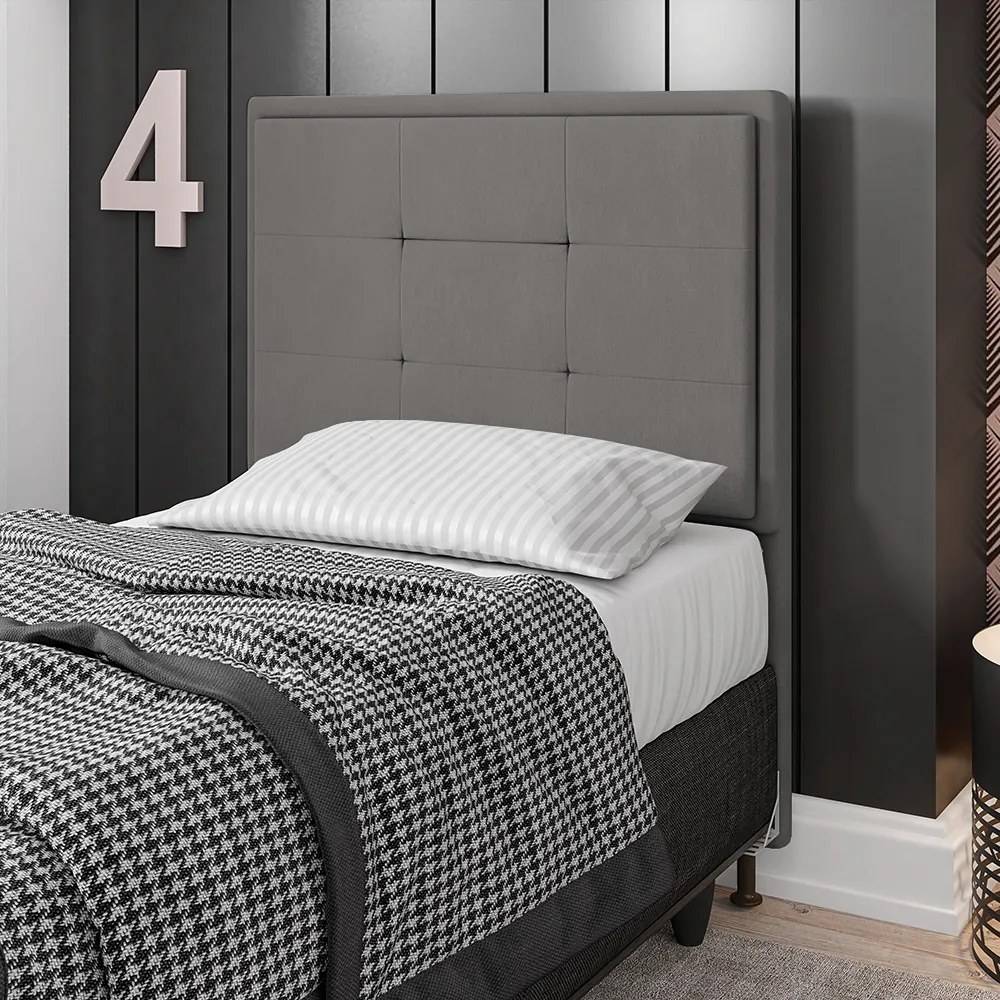 Cabeceira Solteiro Cama Box 90cm para Quarto Onix Suede M11 - D'Rossi - Grafite