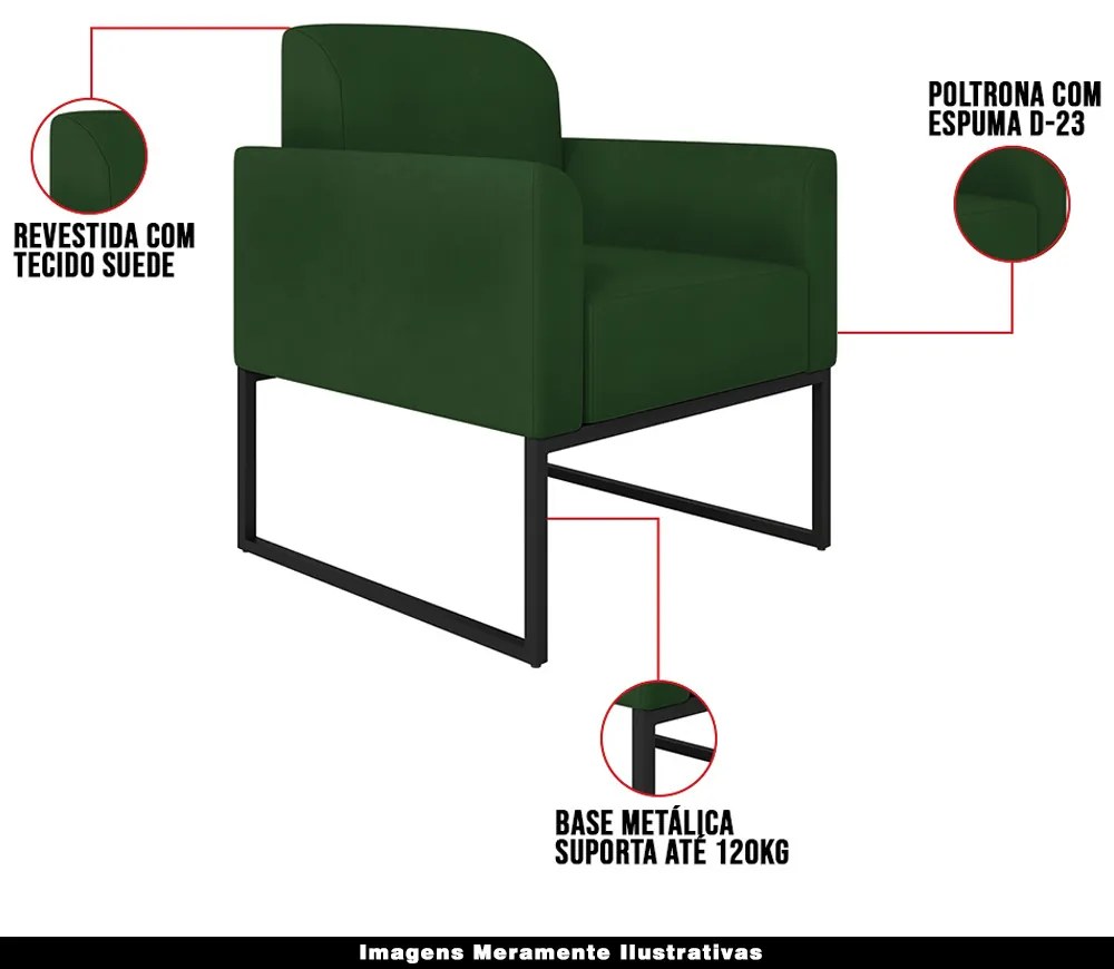 Poltrona Decorativa Isabella Base Industrial Suede Verde/Preto G19 - Gran Belo
