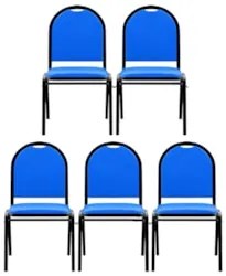 Kit 5 Cadeiras Hoteleiras Auditório Empilhável Sintético Z33 Azul - Mp