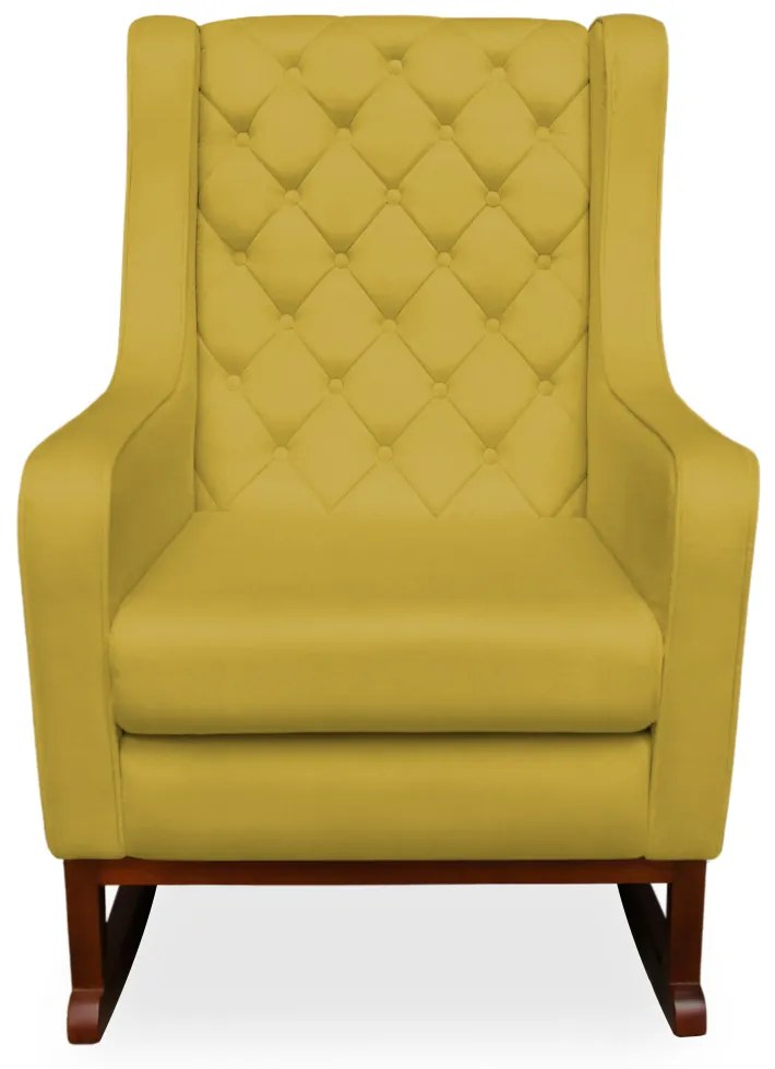 Kit Poltrona Amamentação Balanço Maju com Puff Flor Veludo - Amarelo