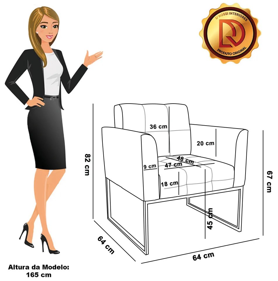 Poltrona Sala de Estar Industrial Dourado Elisa Bouclê D03 - DRossi - Bege