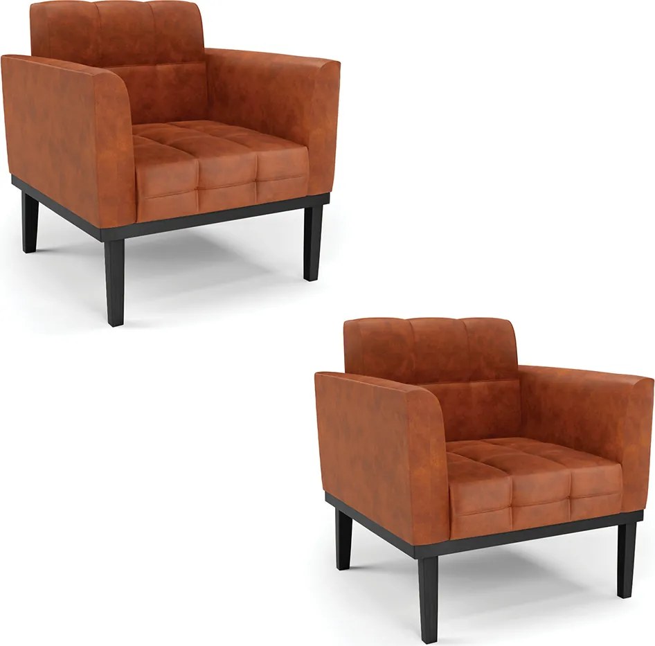 Kit 2 Poltronas Decorativas Karen Pés Fixo em Madeira Preto Pu Nozes G19 - Gran Belo