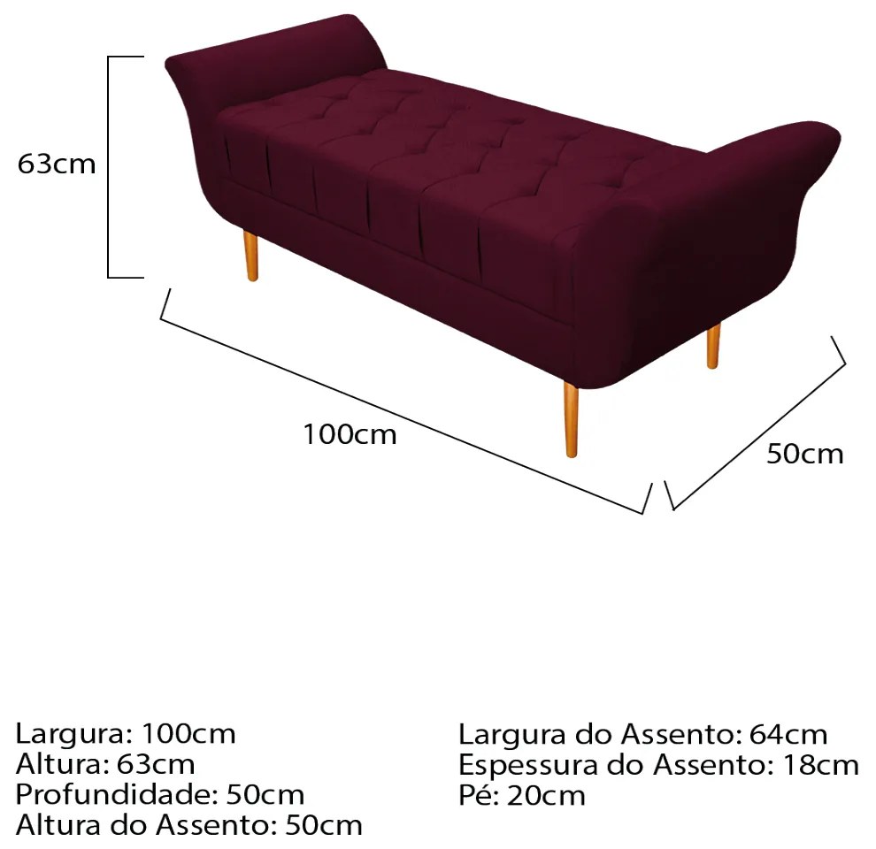 Recamier Estofado Ari 100 cm Solteiro Suede Bordô - ADJ Decor