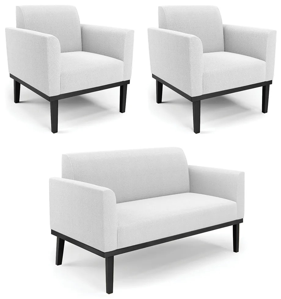 Namoradeira e 2 Poltronas Base Madeira Preto Marisa Bouclê D03 - D'Rossi - Off White